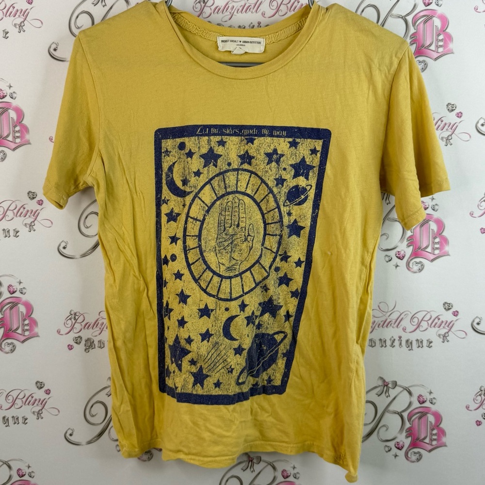 Project Social T T-shirt tarot stars moon navy blue Yellow Graphic Tee